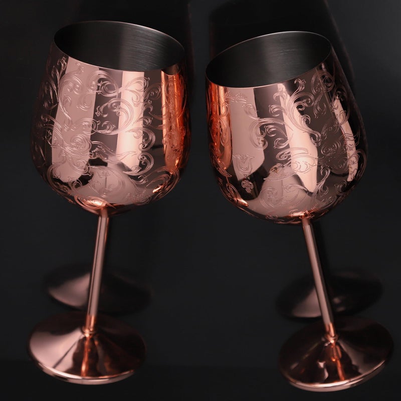 Skyfish Sky Fish Etched Stainless Steel Wine Glasses With Copper Plated,Set of 2(17oz) Wine Goblets - Image 5